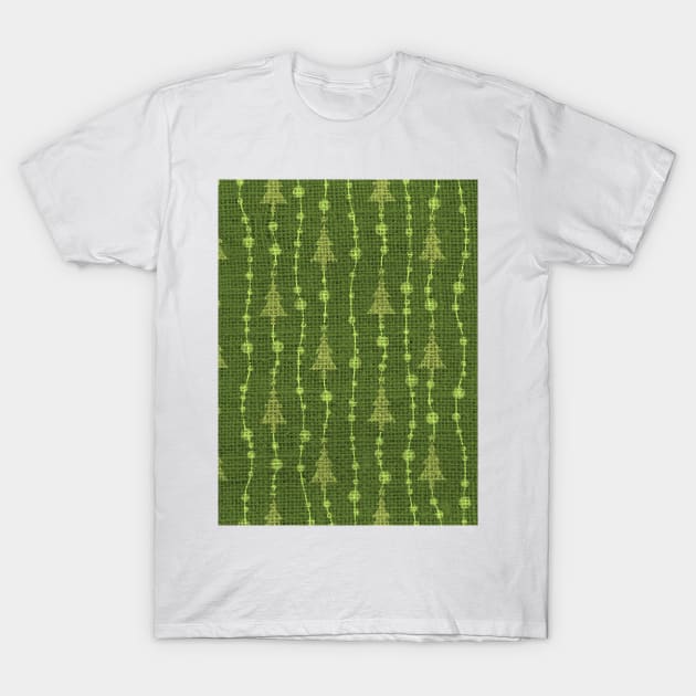 Light Green Christmas Trees on Dark Green Burlap Cloth T-Shirt by podartist